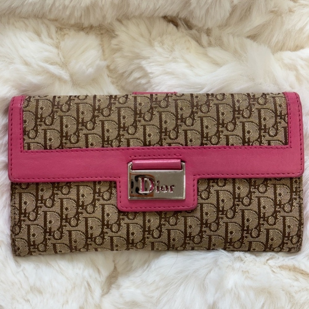 Dior Tan and Pink Monogram Wallet (Long)